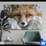 Acrylglasbild Friedlicher Fuchs Und Blumen Querformat Produktvorschau mit dem Bild Friedlicher Fuchs und Blumen im Format Querformat.