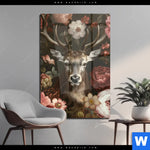 Acrylglasbild Friedlicher Hirsch Und Blueten Hochformat Produktvorschau mit dem Bild Friedlicher Hirsch und Blüten im Format Hochformat.