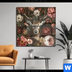 Acrylglasbild Friedlicher Hirsch Und Blueten Quadrat Produktvorschau mit dem Bild Friedlicher Hirsch und Blüten im Format Quadrat.