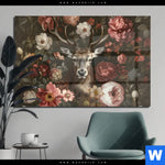 Acrylglasbild Friedlicher Hirsch Und Blueten Querformat Produktvorschau mit dem Bild Friedlicher Hirsch und Blüten im Format Querformat.