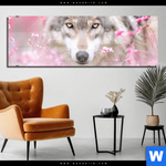 Acrylglasbild Friedlicher Wolf Panorama Produktvorschau mit dem Bild Friedlicher Wolf im Format Panorama.