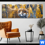 Acrylglasbild Fuchs Im Blaetterwald Panorama Produktvorschau mit dem Bild Fuchs im Blätterwald im Format Panorama.