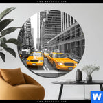 Acrylglasbild Gelbe Taxis New York Rund Produktvorschau mit dem Bild Gelbe Taxis New York im Format Rund.
