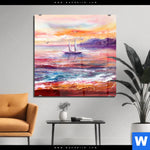 Acrylglasbild Gemaelde Mit Boot Im Sonnenuntergang Quadrat Produktvorschau mit dem Bild Gemälde mit Boot im Sonnenuntergang im Format Quadrat.