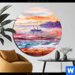 Acrylglasbild Gemaelde Mit Boot Im Sonnenuntergang Rund Produktvorschau mit dem Bild Gemälde mit Boot im Sonnenuntergang im Format Rund.