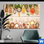 Acrylglasbild Gewuerze Auf Hoelzernen Loeffeln Querformat Produktvorschau mit dem Bild Gewürze auf hölzernen Löffeln im Format Querformat.