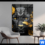 Acrylglasbild Goldblumen Panther Hochformat Produktvorschau mit dem Bild Goldblumen & Panther im Format Hochformat.