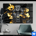 Acrylglasbild Goldblumen Panther Querformat Produktvorschau mit dem Bild Goldblumen & Panther im Format Querformat.