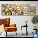 Acrylglasbild Goldene Bluetenpoesie Panorama Produktvorschau mit dem Bild Goldene Blütenpoesie im Format Panorama.