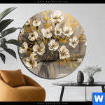 Acrylglasbild Goldene Bluetenpoesie Rund Produktvorschau mit dem Bild Goldene Blütenpoesie im Format Rund.