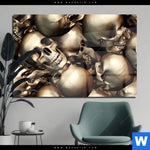 Acrylglasbild Goldene Schaedel Querformat Produktvorschau mit dem Bild Goldene Schädel im Format Querformat.