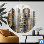 Acrylglasbild Goldene Skyline Vision Rund Produktvorschau mit dem Bild Goldene Skyline Vision im Format Rund.