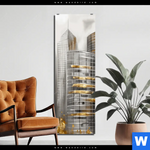 Acrylglasbild Goldene Skyline Vision Schmal Produktvorschau mit dem Bild Goldene Skyline Vision im Format Schmal.