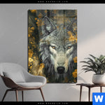Acrylglasbild Goldener Wolfblick Hochformat Produktvorschau mit dem Bild Goldener Wolfblick im Format Hochformat.