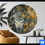 Acrylglasbild Goldener Wolfblick Rund Produktvorschau mit dem Bild Goldener Wolfblick im Format Rund.