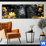 Acrylglasbild Goldenes Hochlandrind Panorama Produktvorschau mit dem Bild Goldenes Hochlandrind im Format Panorama.