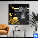 Acrylglasbild Goldenes Hochlandrind Quadrat Produktvorschau mit dem Bild Goldenes Hochlandrind im Format Quadrat.