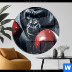 Acrylglasbild Gorilla Mit Roten Boxhandschuhen Rund Produktvorschau mit dem Bild Gorilla mit roten Boxhandschuhen im Format Rund.