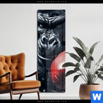 Acrylglasbild Gorilla Mit Roten Boxhandschuhen Schmal Produktvorschau mit dem Bild Gorilla mit roten Boxhandschuhen im Format Schmal.