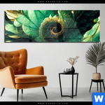 Acrylglasbild Gruene Spiralblaetter Panorama Produktvorschau mit dem Bild Grüne Spiralblätter im Format Panorama.