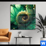 Acrylglasbild Gruene Spiralblaetter Quadrat Produktvorschau mit dem Bild Grüne Spiralblätter im Format Quadrat.