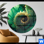 Acrylglasbild Gruene Spiralblaetter Rund Produktvorschau mit dem Bild Grüne Spiralblätter im Format Rund.