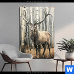 Acrylglasbild Hirsch Im Birkenwald Hochformat Produktvorschau mit dem Bild Hirsch im Birkenwald im Format Hochformat.