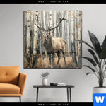Acrylglasbild Hirsch Im Birkenwald Quadrat Produktvorschau mit dem Bild Hirsch im Birkenwald im Format Quadrat.