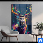 Acrylglasbild Hirsch Im Leuchtenden Farbmix Hochformat Produktvorschau mit dem Bild Hirsch im leuchtenden Farbmix im Format Hochformat.