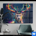 Acrylglasbild Hirsch Im Leuchtenden Farbmix Querformat Produktvorschau mit dem Bild Hirsch im leuchtenden Farbmix im Format Querformat.