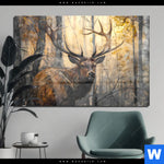 Acrylglasbild Hirsch Im Morgenlicht Querformat Produktvorschau mit dem Bild Hirsch im Morgenlicht im Format Querformat.