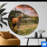 Acrylglasbild Hirsch In Gebirgslandschaft Rund Produktvorschau mit dem Bild Hirsch in Gebirgslandschaft im Format Rund.