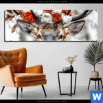 Acrylglasbild Hirsch Mit Blumenkrone Panorama Produktvorschau mit dem Bild Hirsch mit Blumenkrone im Format Panorama.