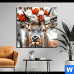 Acrylglasbild Hirsch Mit Blumenkrone Quadrat Produktvorschau mit dem Bild Hirsch mit Blumenkrone im Format Quadrat.