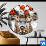 Acrylglasbild Hirsch Mit Blumenkrone Rund Produktvorschau mit dem Bild Hirsch mit Blumenkrone im Format Rund.