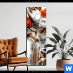 Acrylglasbild Hirsch Mit Blumenkrone Schmal Produktvorschau mit dem Bild Hirsch mit Blumenkrone im Format Schmal.