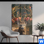 Acrylglasbild Hirsch Mit Floralem Geweih Hochformat Produktvorschau mit dem Bild Hirsch mit floralem Geweih im Format Hochformat.