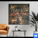 Acrylglasbild Hirsch Mit Floralem Geweih Quadrat Produktvorschau mit dem Bild Hirsch mit floralem Geweih im Format Quadrat.