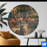 Acrylglasbild Hirsch Mit Floralem Geweih Rund Produktvorschau mit dem Bild Hirsch mit floralem Geweih im Format Rund.