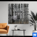 Acrylglasbild Hirschportraet Vor Birken Quadrat Produktvorschau mit dem Bild Hirschporträt vor Birken im Format Quadrat.