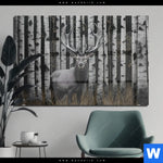 Acrylglasbild Hirschportraet Vor Birken Querformat Produktvorschau mit dem Bild Hirschporträt vor Birken im Format Querformat.