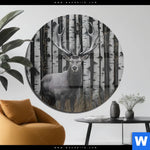 Acrylglasbild Hirschportraet Vor Birken Rund Produktvorschau mit dem Bild Hirschporträt vor Birken im Format Rund.