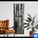 Acrylglasbild Hirschportraet Vor Birken Schmal Produktvorschau mit dem Bild Hirschporträt vor Birken im Format Schmal.