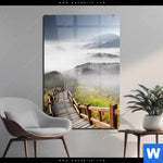 Acrylglasbild Holztreppe Auf Berg Mit Wolken Hochformat Produktvorschau mit dem Bild Holztreppe auf Berg mit Wolken im Format Hochformat.