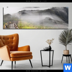 Acrylglasbild Holztreppe Auf Berg Mit Wolken Panorama Produktvorschau mit dem Bild Holztreppe auf Berg mit Wolken im Format Panorama.