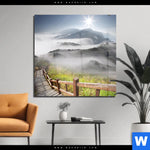 Acrylglasbild Holztreppe Auf Berg Mit Wolken Quadrat Produktvorschau mit dem Bild Holztreppe auf Berg mit Wolken im Format Quadrat.