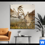 Acrylglasbild Kaempfende Hirsche Quadrat Produktvorschau mit dem Bild Kämpfende Hirsche im Format Quadrat.