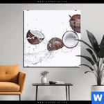 Acrylglasbild Kokosnuesse Mit Wasserspritzer Quadrat Produktvorschau mit dem Bild Kokosnüsse mit Wasserspritzer im Format Quadrat.