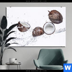 Acrylglasbild Kokosnuesse Mit Wasserspritzer Querformat Produktvorschau mit dem Bild Kokosnüsse mit Wasserspritzer im Format Querformat.