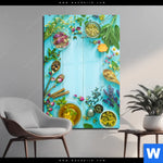 Acrylglasbild Kraeuter Auf Blauem Holztisch Hochformat Produktvorschau mit dem Bild Kräuter auf blauem Holztisch im Format Hochformat.